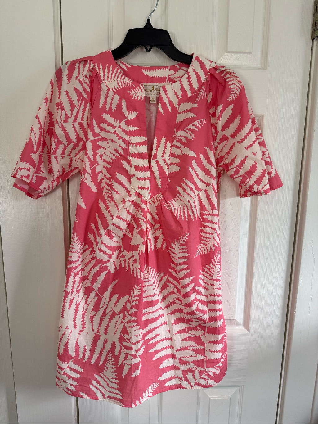 Ecu Pink Fern-Print Short Sleeve Tunic Dress